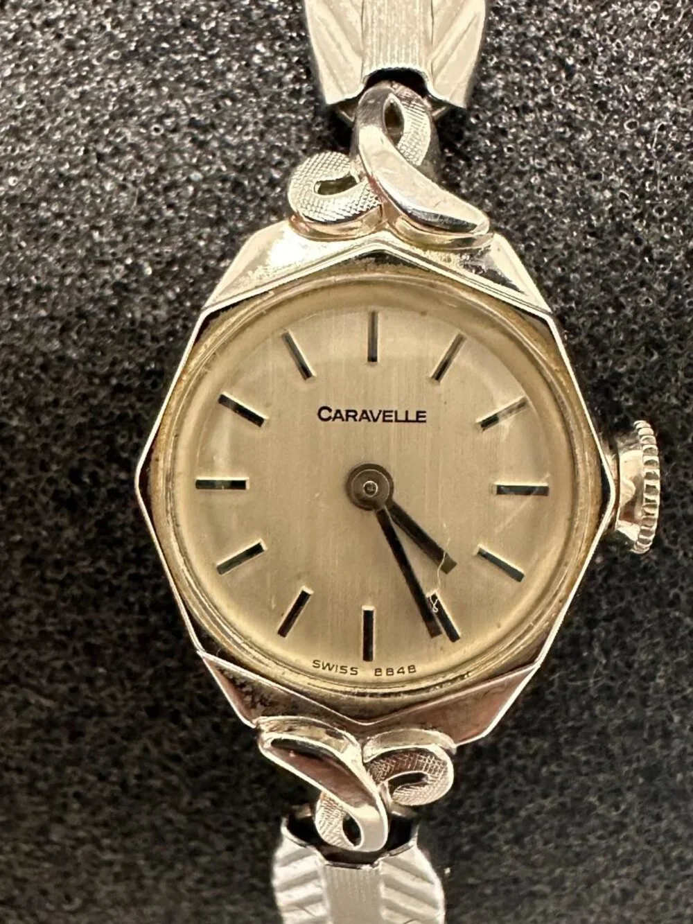 Caravelle Watch Silver Tone Small Dial 16MM Dainty Safety Chain Manual Wind